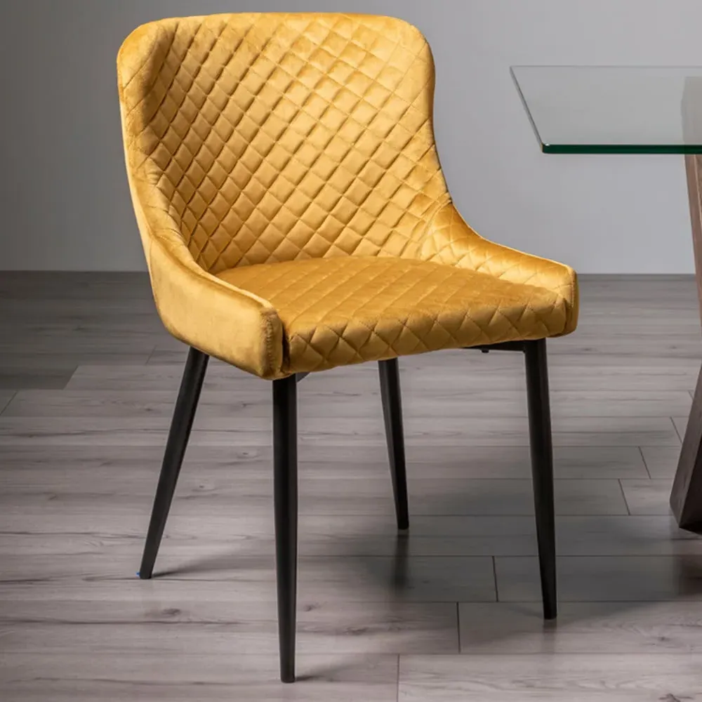 Cezanne Set of 2 Dining Chairs - Yellow, Velvet