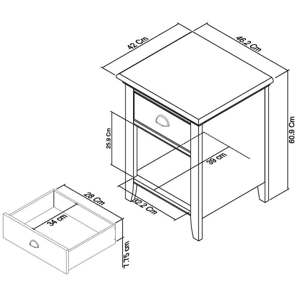 Hampstead Single Drawer Nightstand with Shelf - Cream, Oak
