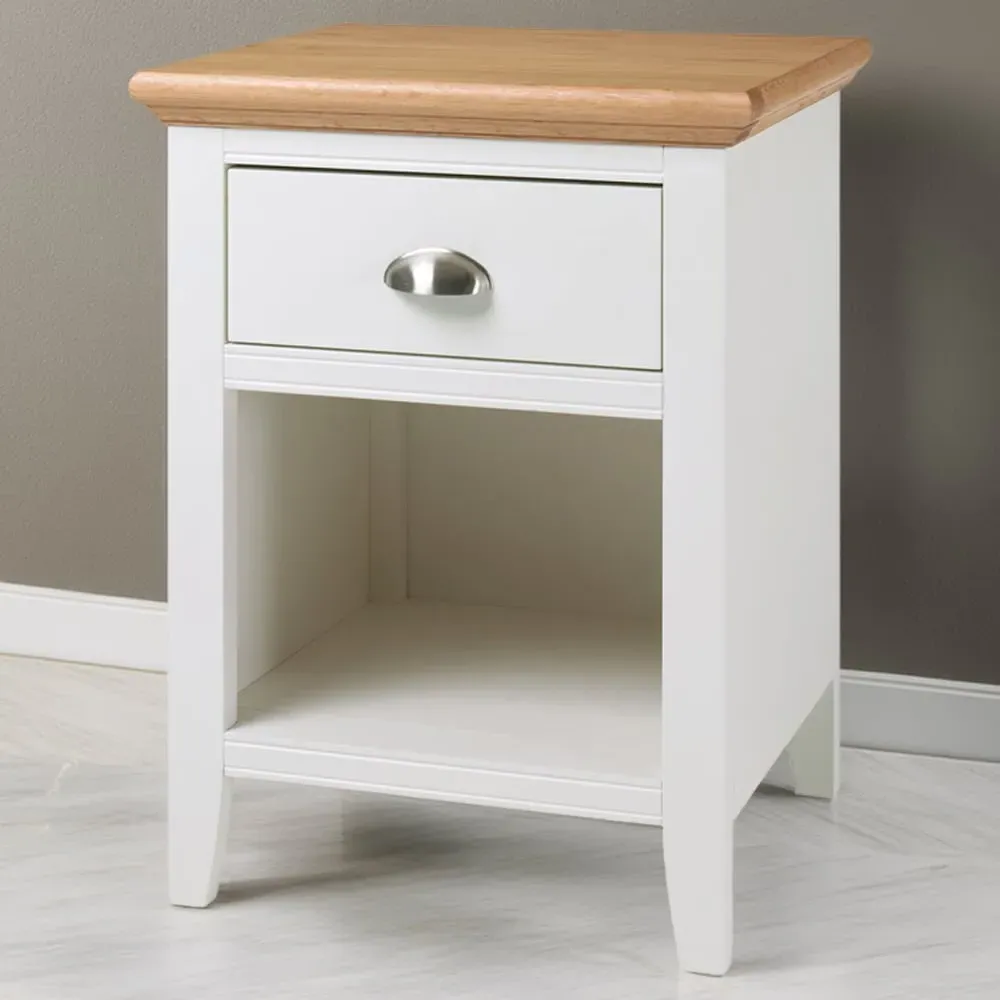 Hampstead Single Drawer Nightstand with Shelf - Cream, Oak image