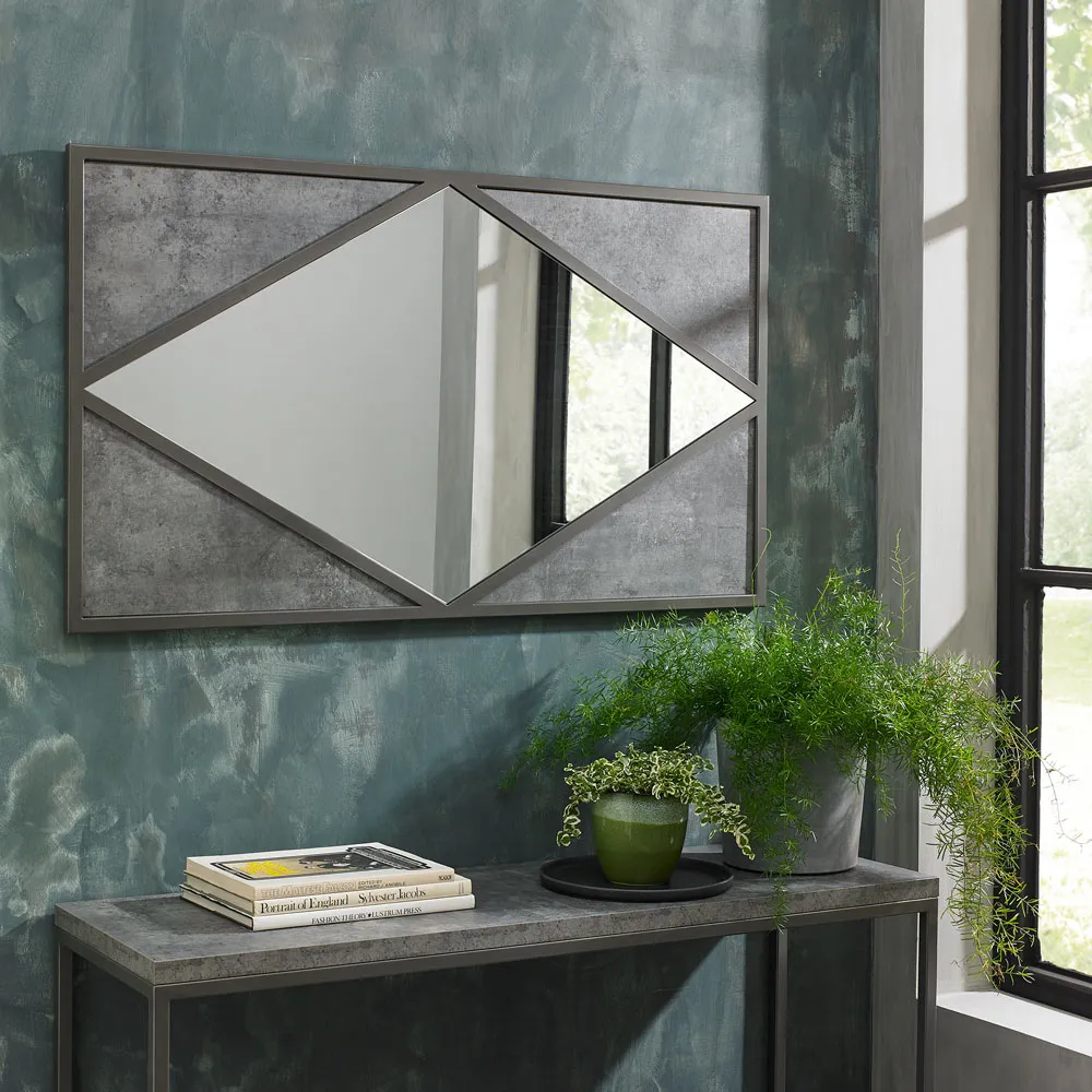 Renzo Landscape Wall Mirror - Black, Zinc