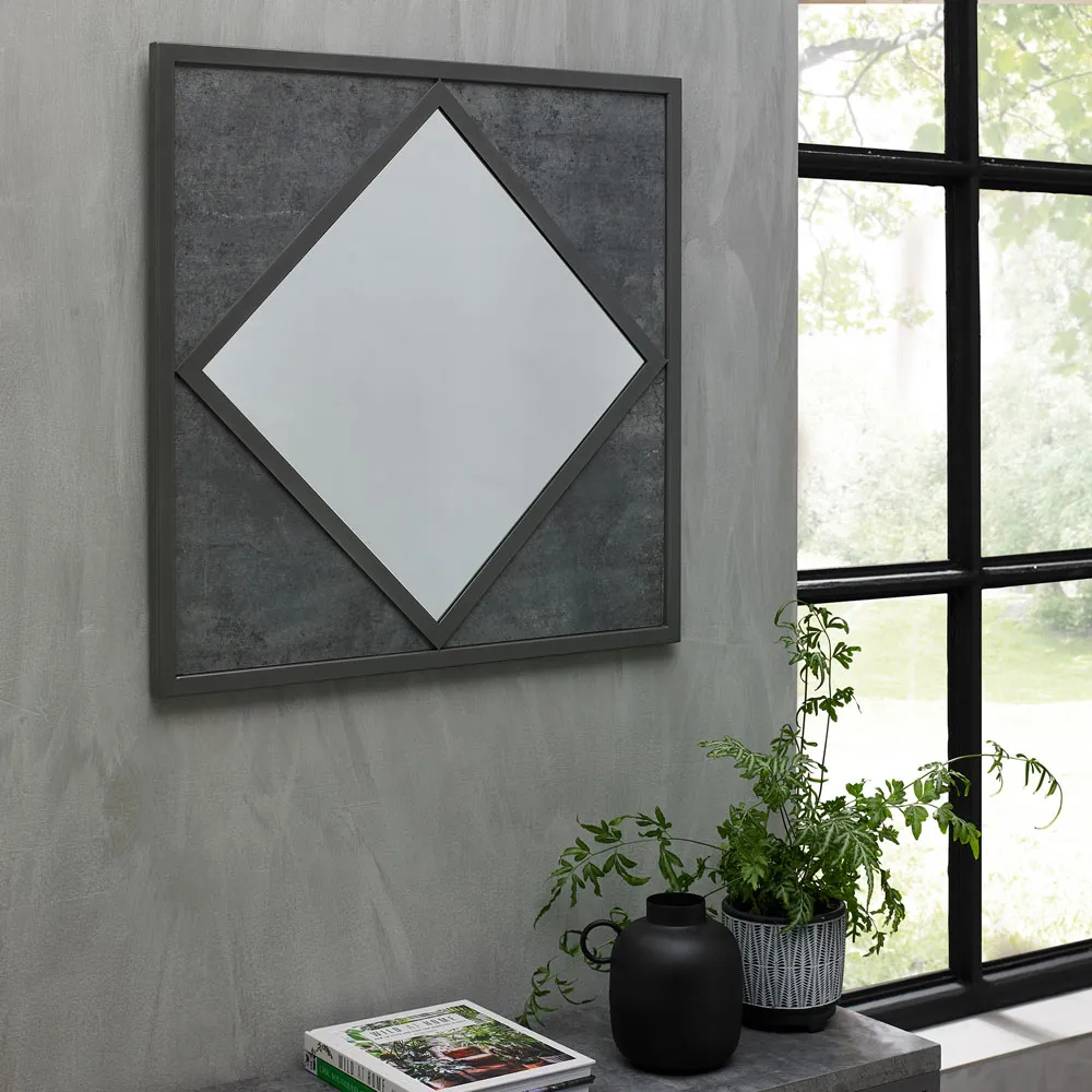 Renzo Square Wall Mirror - Black, Zinc