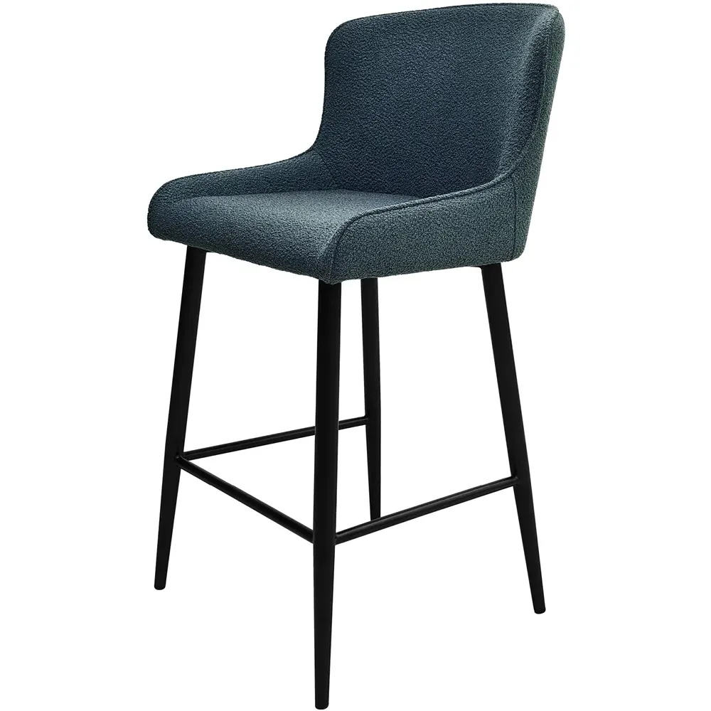 Rubens Set of 2 Upholstered Barstool - Blue, Boucle
