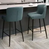 Rubens Set of 2 Upholstered Barstool - Blue, Boucle
