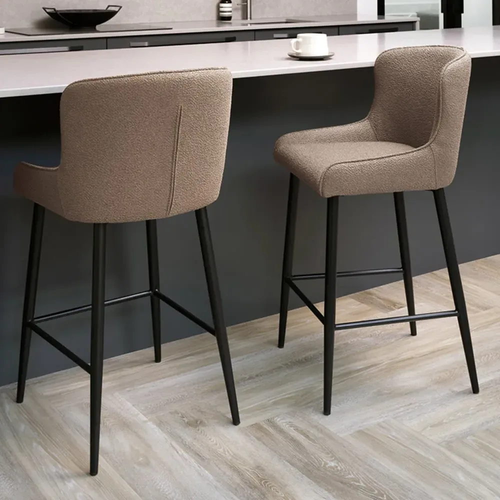 Rubens Set of 2 Upholstered Barstool - Cream, Boucle