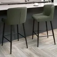 Rubens Set of 2 Upholstered Barstool - Green, Boucle