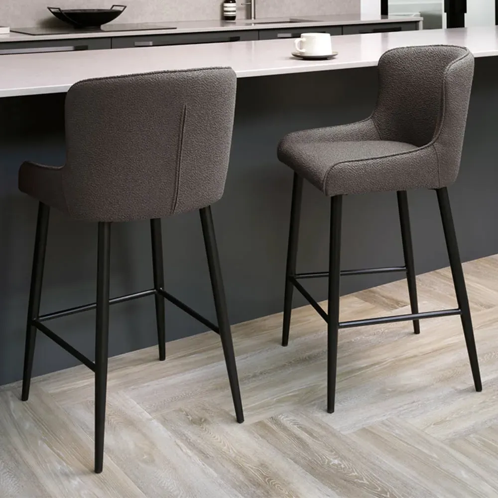 Rubens Set of 2 Upholstered Barstool - Grey, Boucle