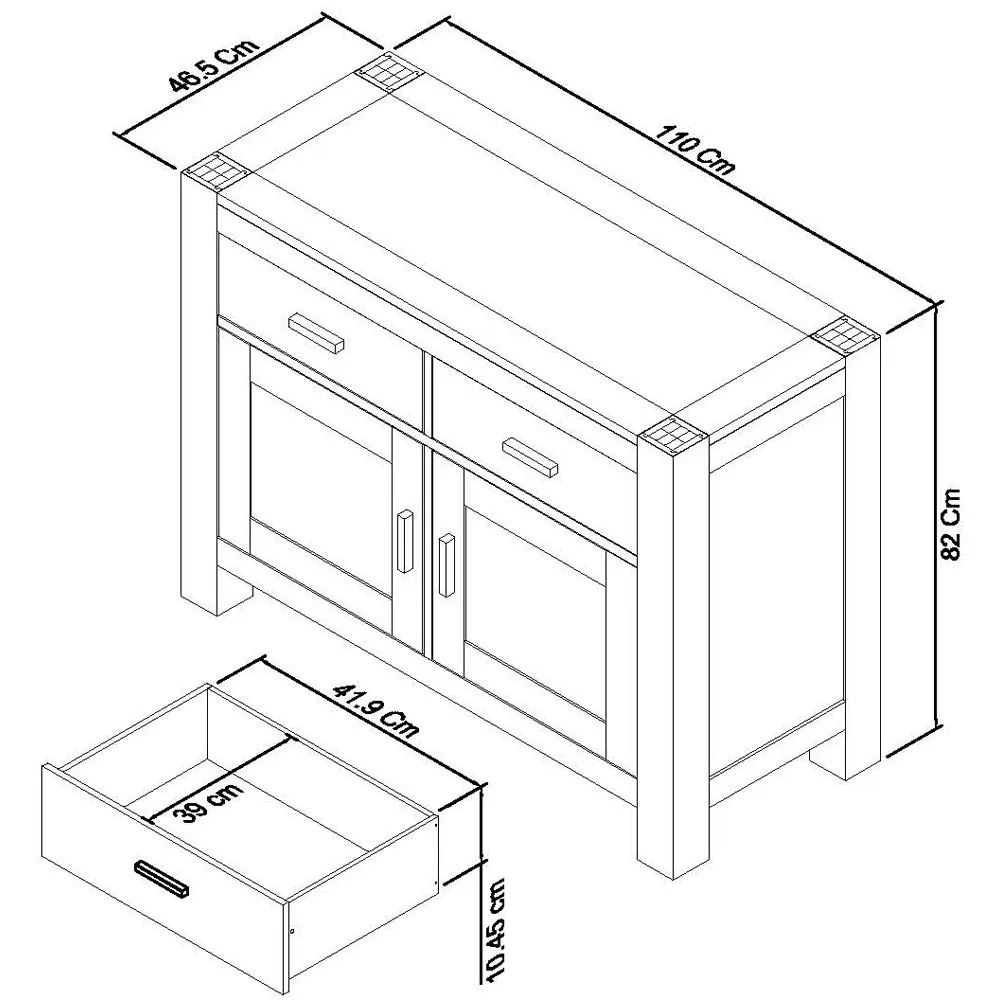 Turin 2 Door 2 Drawer Narrow Sideboard - Brown, Oak