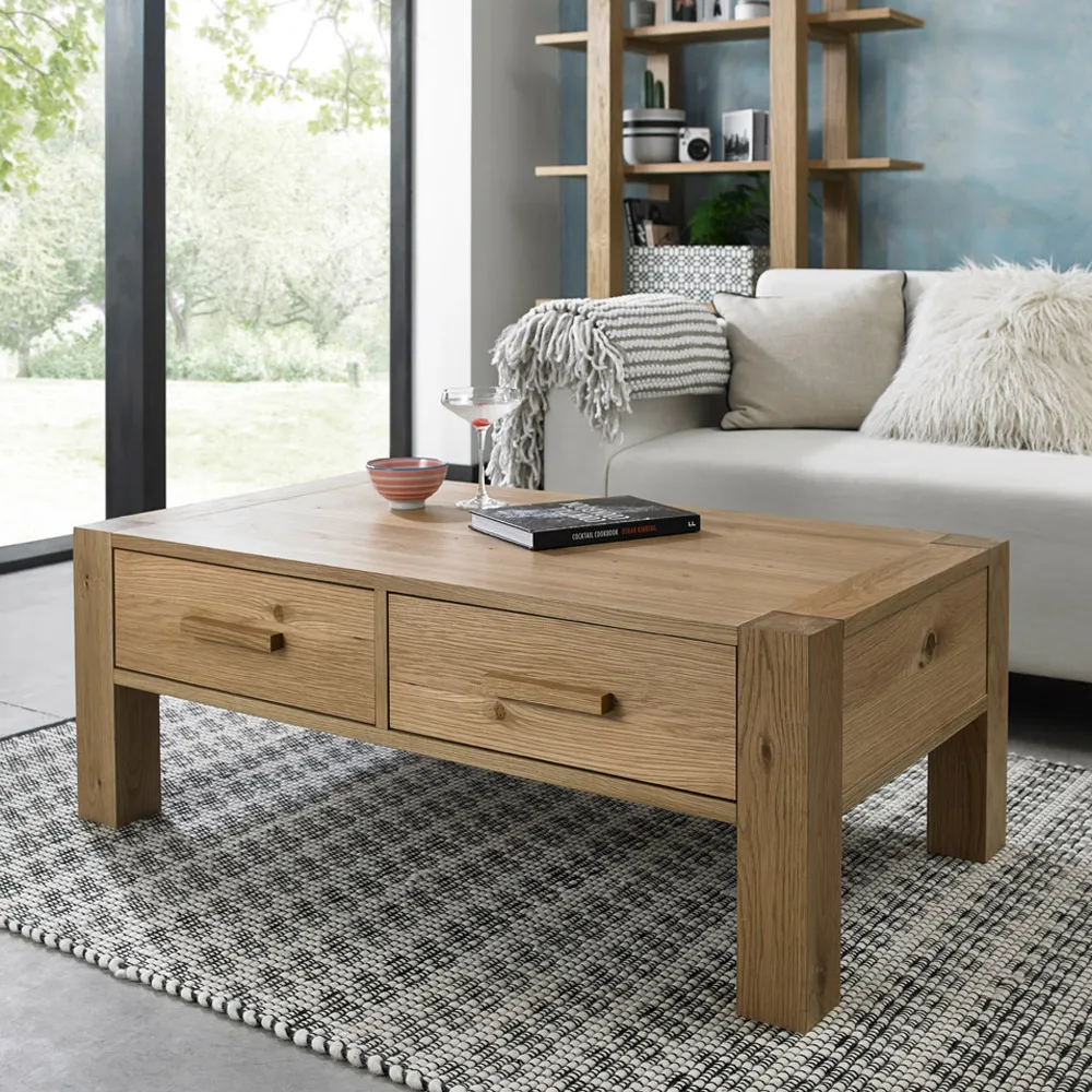 Turin 2 Drawer Coffee Table - Brown, Oak
