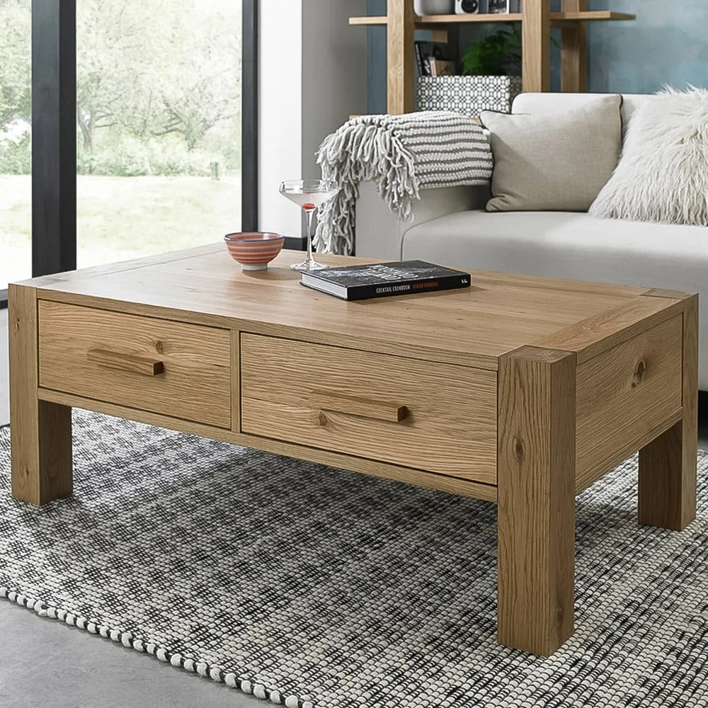 Turin 2 Drawer Coffee Table - Brown, Oak image