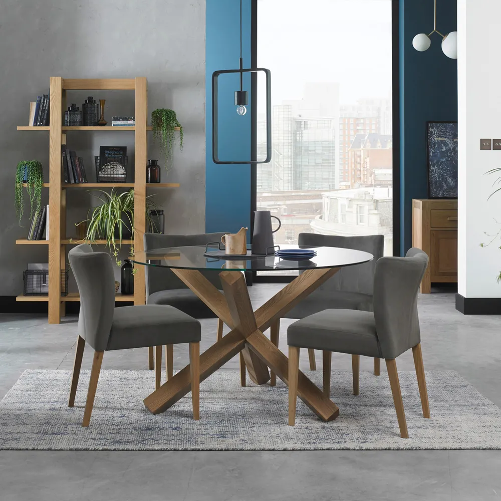 Turin 4-Seater Round Dining Table - Brown, Glass