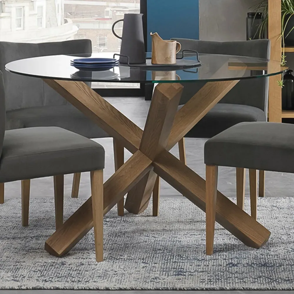 Turin 4-Seater Round Dining Table - Brown, Glass image