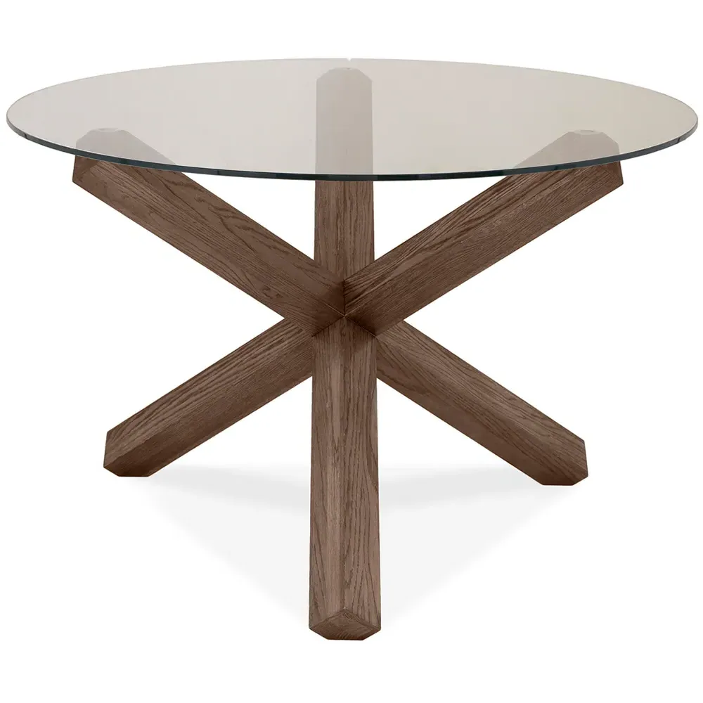 Turin Round Dining Table - Brown, Glass