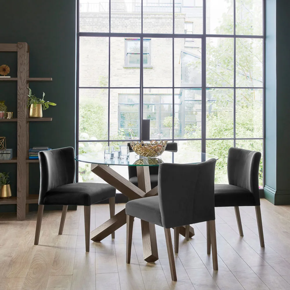 Turin Round Dining Table - Brown, Glass