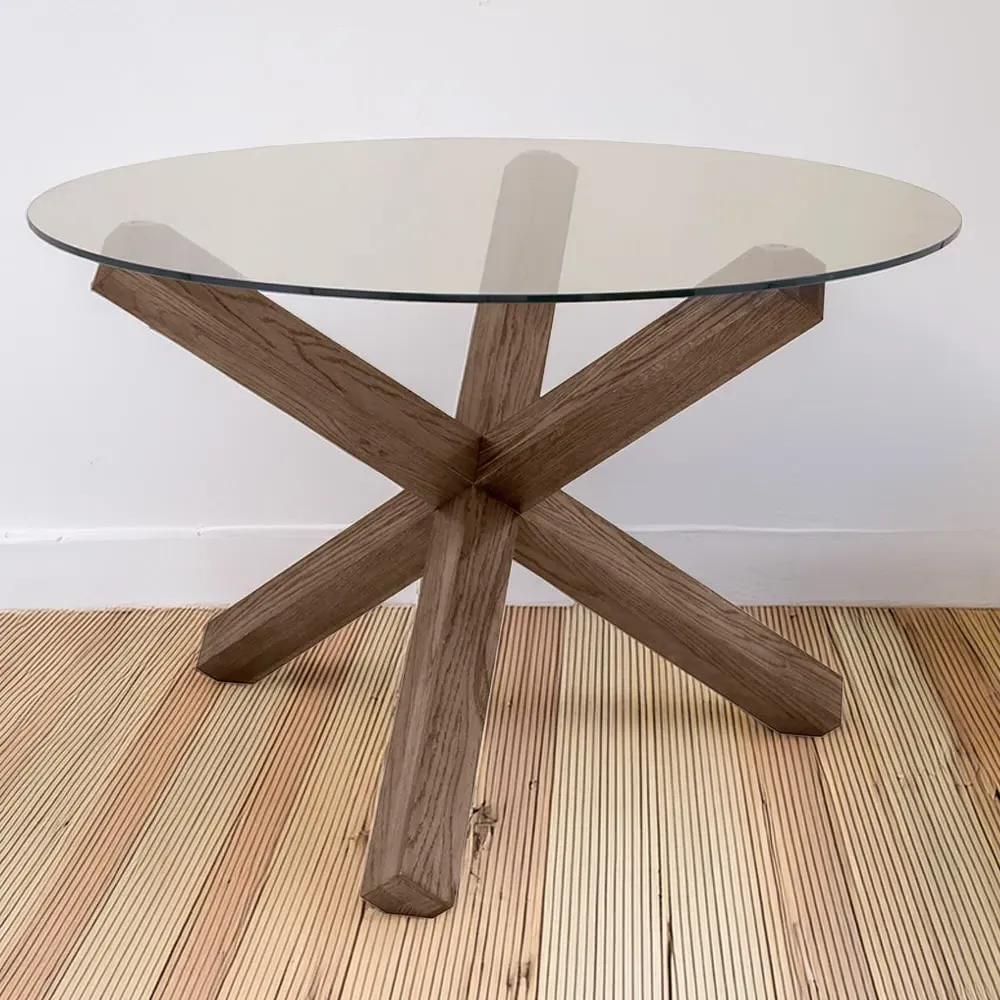 Turin Round Dining Table - Brown, Glass