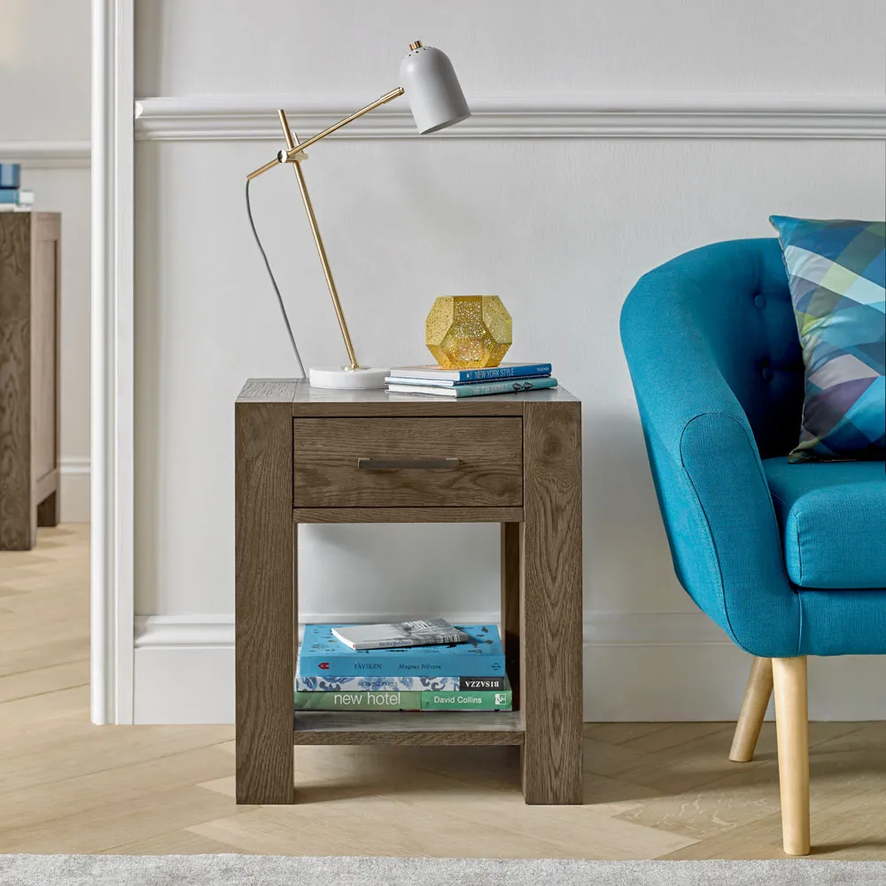 Turin Single Drawer Lamp Table with Shelf - Dark Oak