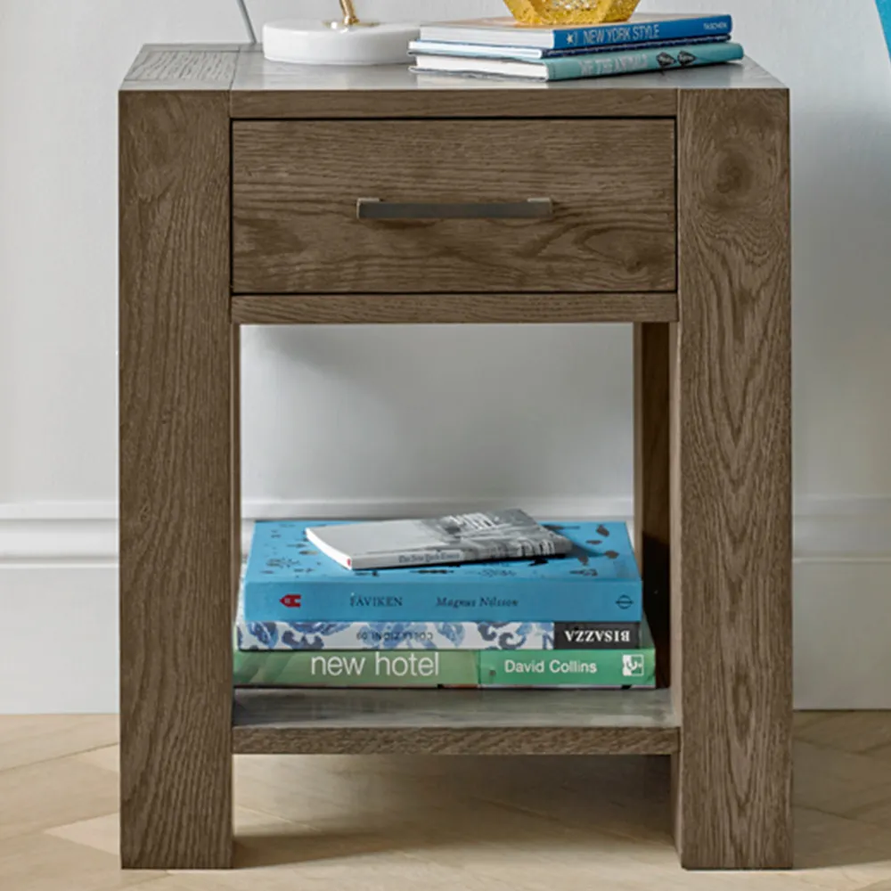 Turin Single Drawer Lamp Table with Shelf - Dark Oak image