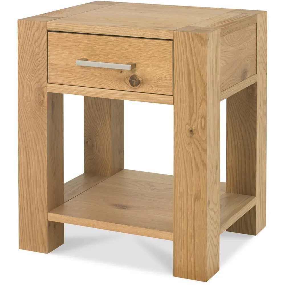 Turin Single Drawer Lamp Table with Shelf - Light Oak