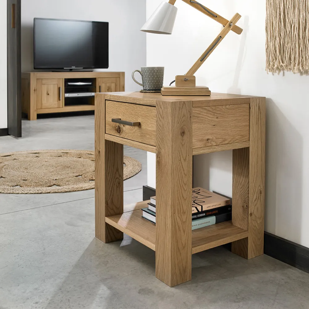 Turin Single Drawer Lamp Table with Shelf - Light Oak