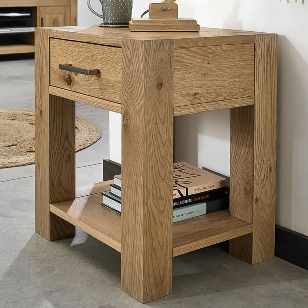 Turin Single Drawer Lamp Table with Shelf - Light Oak