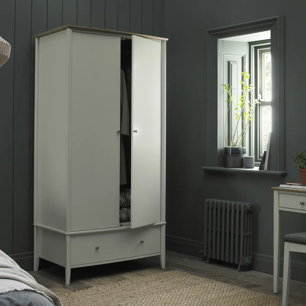 Whitby 2 Door Single Drawer Wardrobe - Grey, Oak