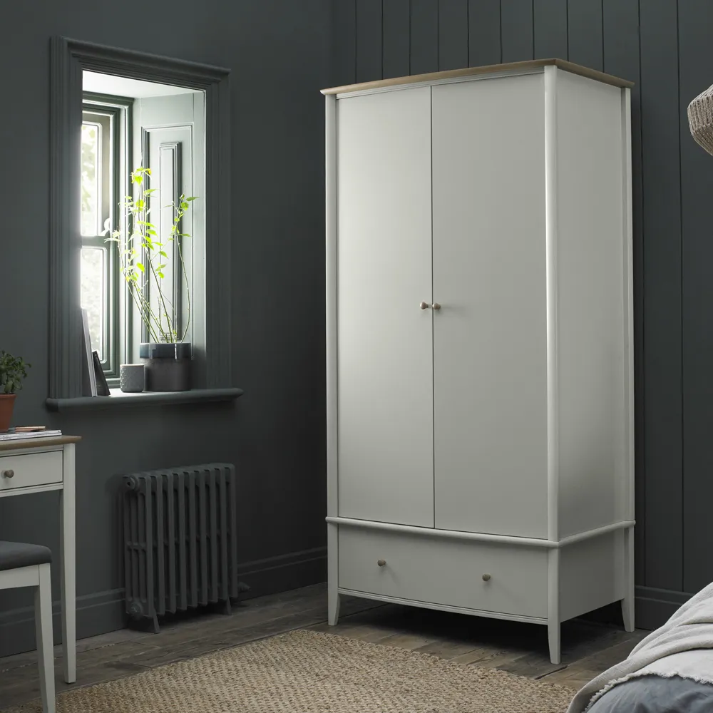 Whitby 2 Door Single Drawer Wardrobe - Grey, Oak