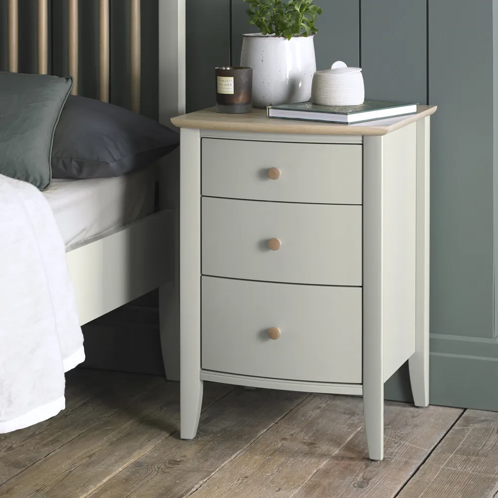 Whitby 3 Drawer Bedside Table - Grey, Oak