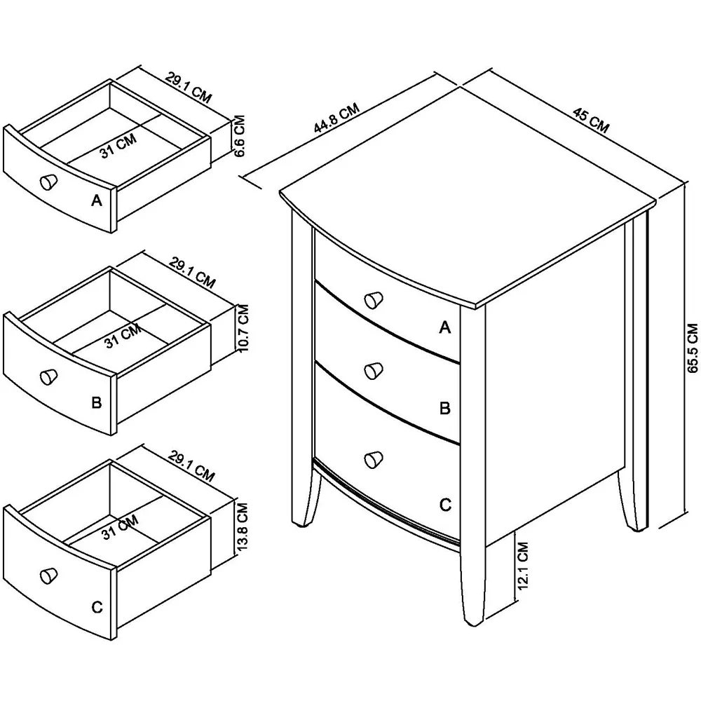 Whitby 3 Drawer Bedside Table - Grey, Oak