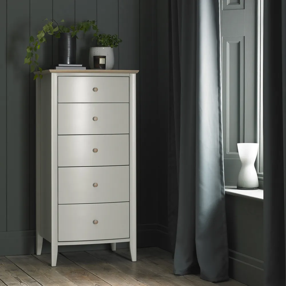 Whitby 5 Drawer Tall Chest of Drawers - Grey, Scandi Oak