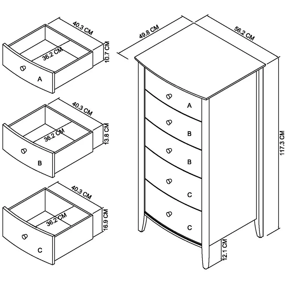 Whitby 5 Drawer Tall Chest of Drawers - Grey, Scandi Oak