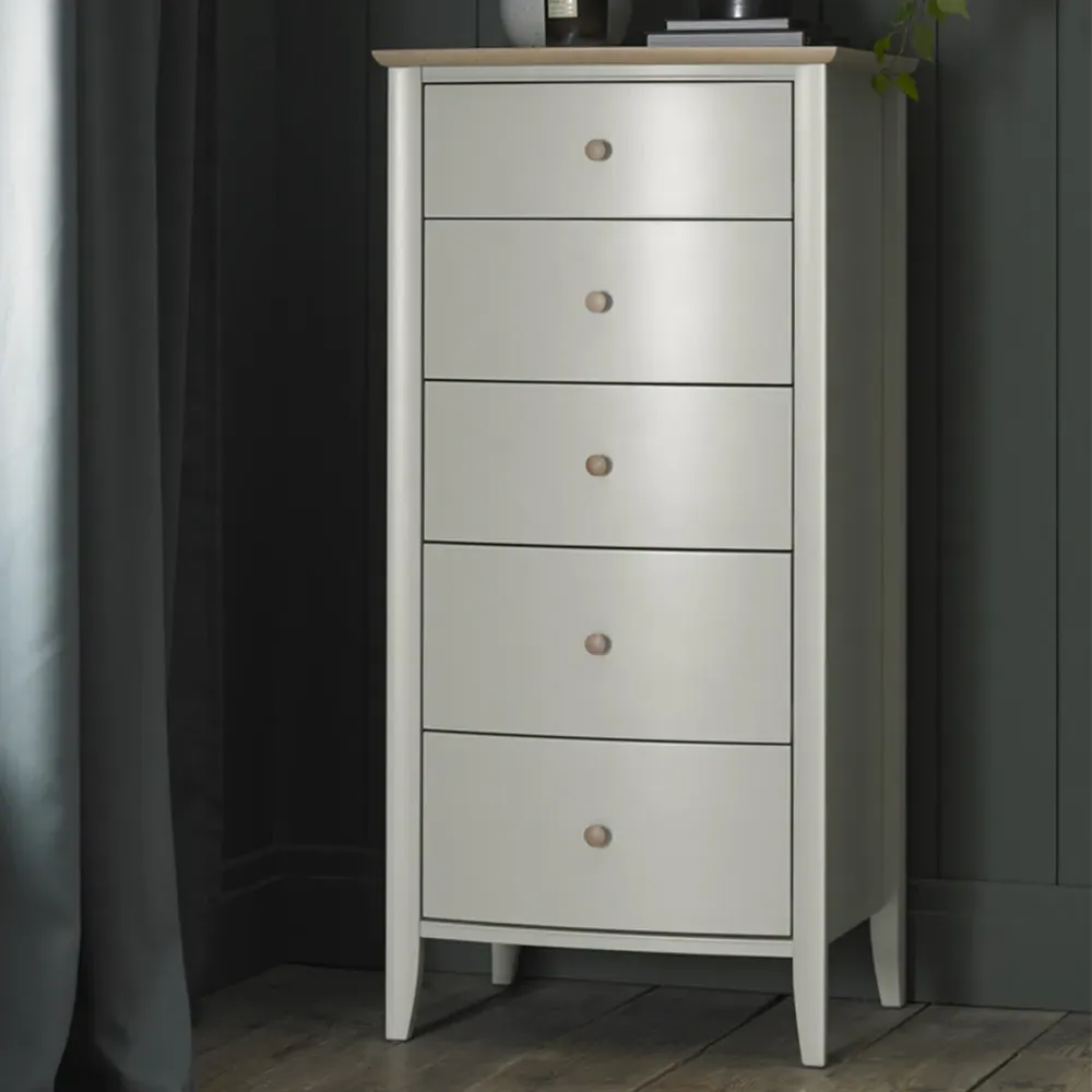 Whitby 5 Drawer Tall Chest of Drawers - Grey, Scandi Oak