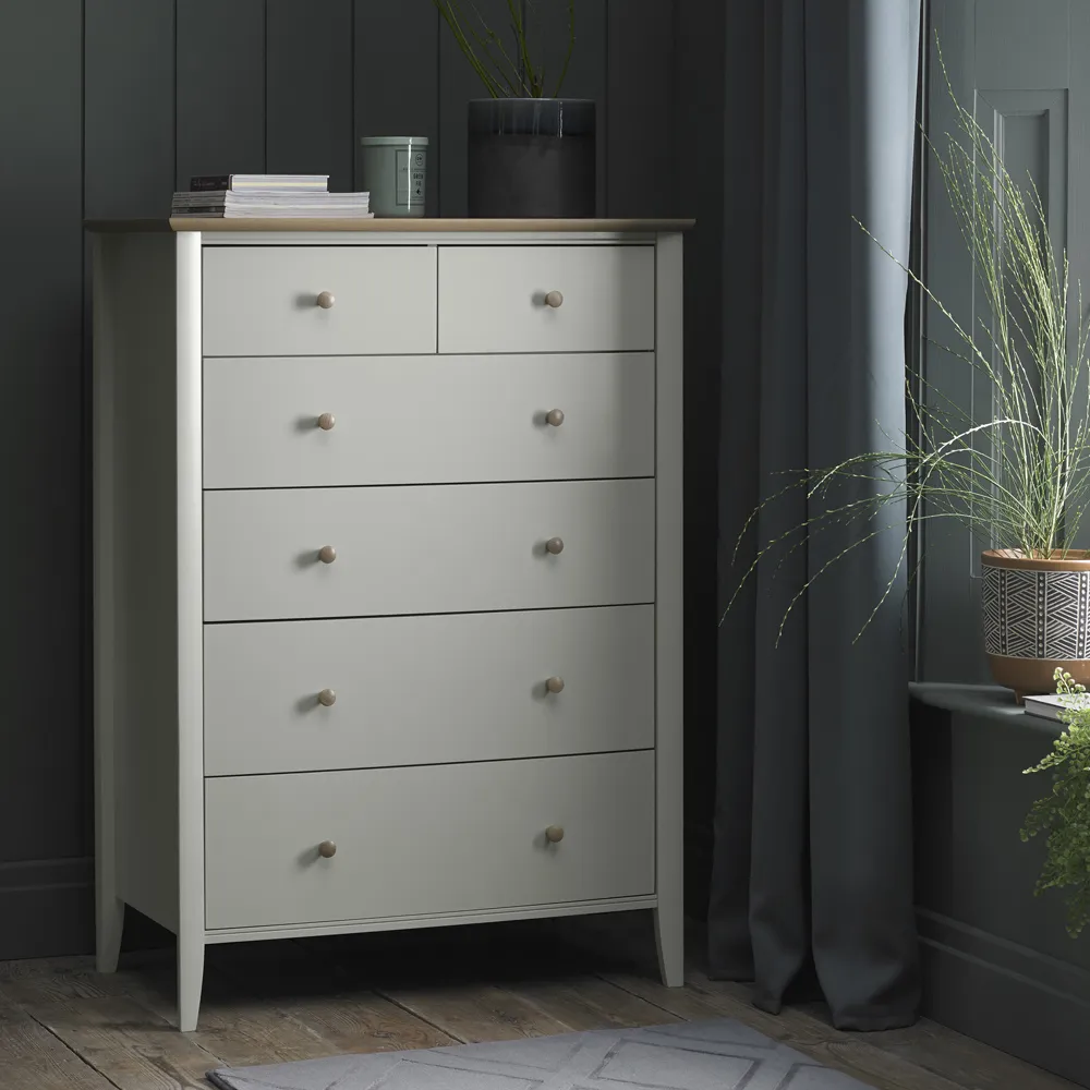 Whitby 6 Drawer Chest of Drawers - Grey, Scandi Oak
