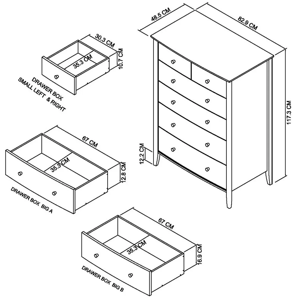Whitby 6 Drawer Chest of Drawers - Grey, Scandi Oak