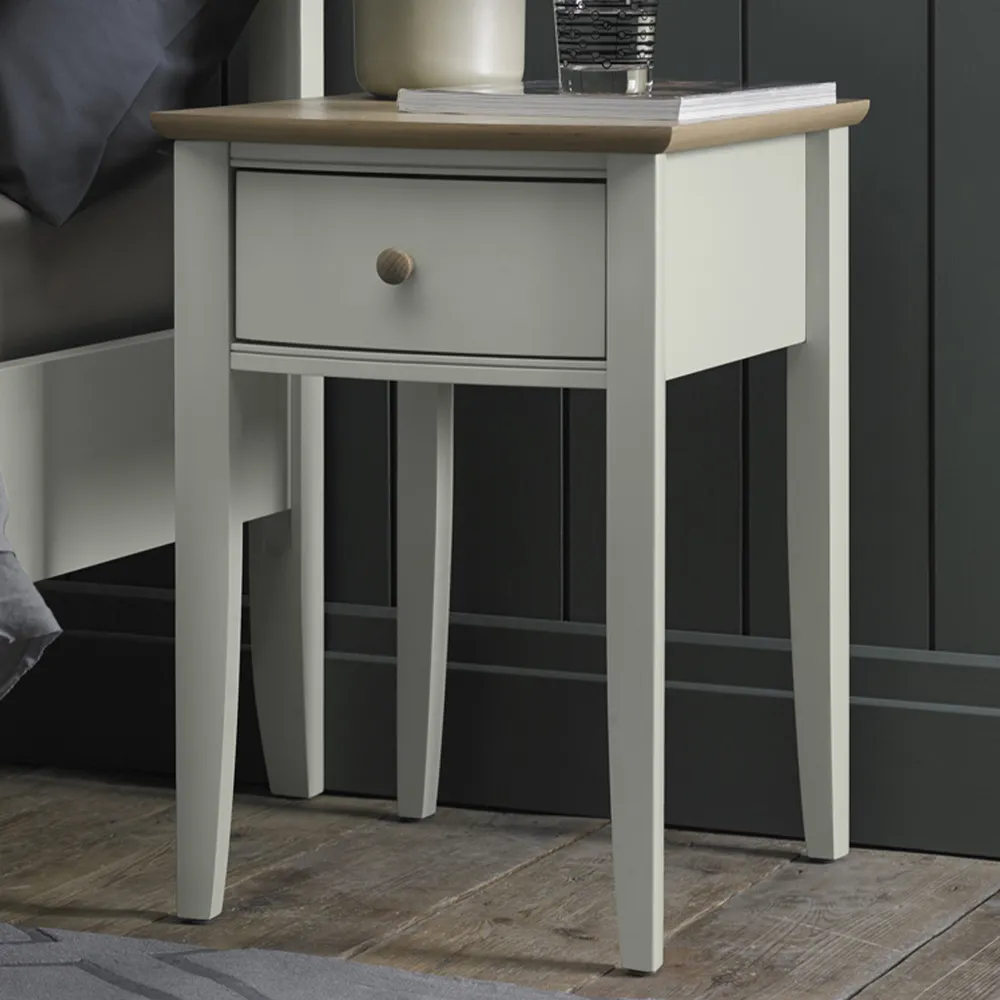 Whitby Single Drawer Bedside Table - Grey, Oak