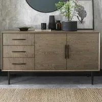 Wide Sideboard with 3 Drawers 2 Doors - Brown, Oak