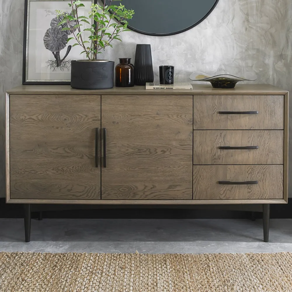 Wide Sideboard with 3 Drawers 2 Doors - Brown, Oak