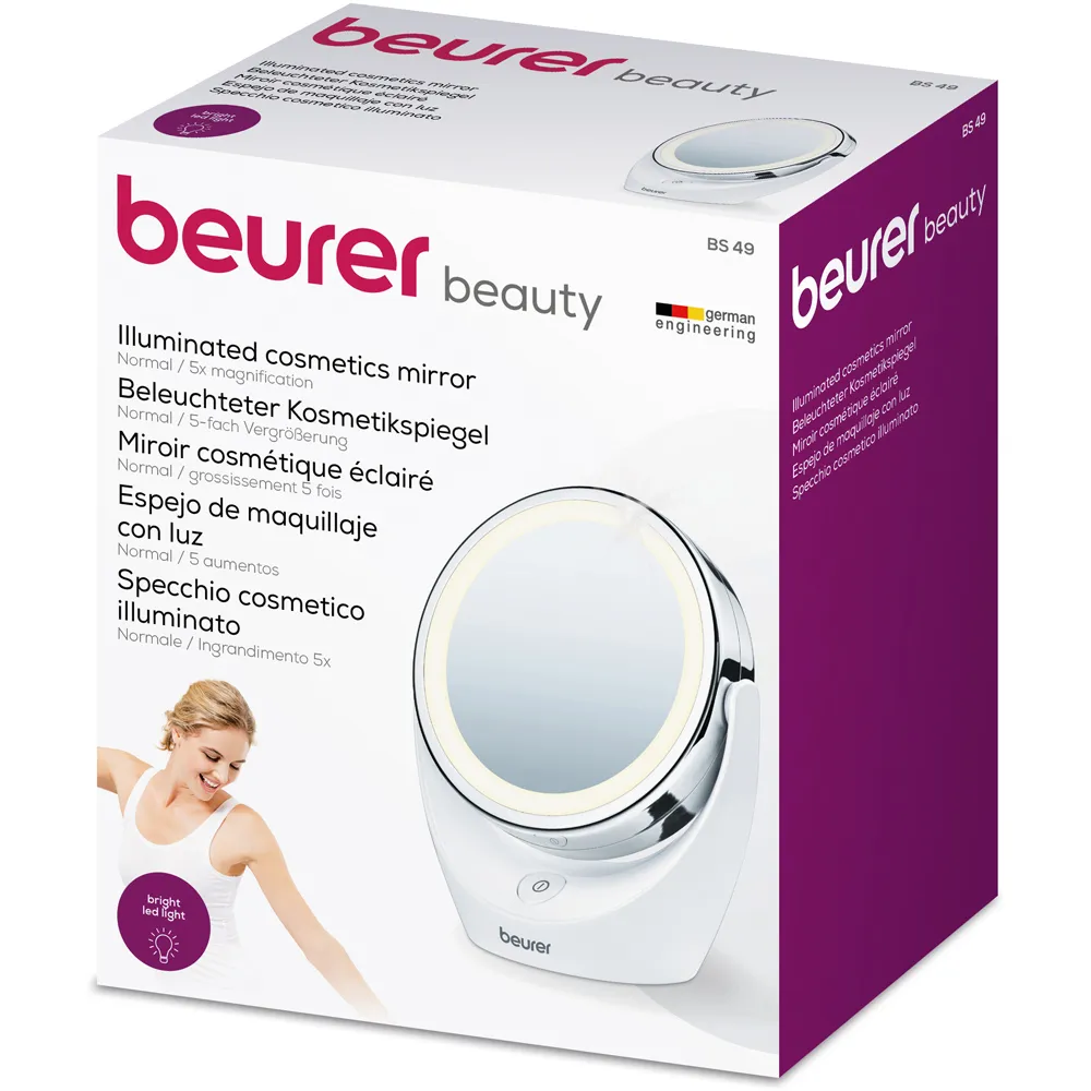 Illuminated Mirror with Magnification - White