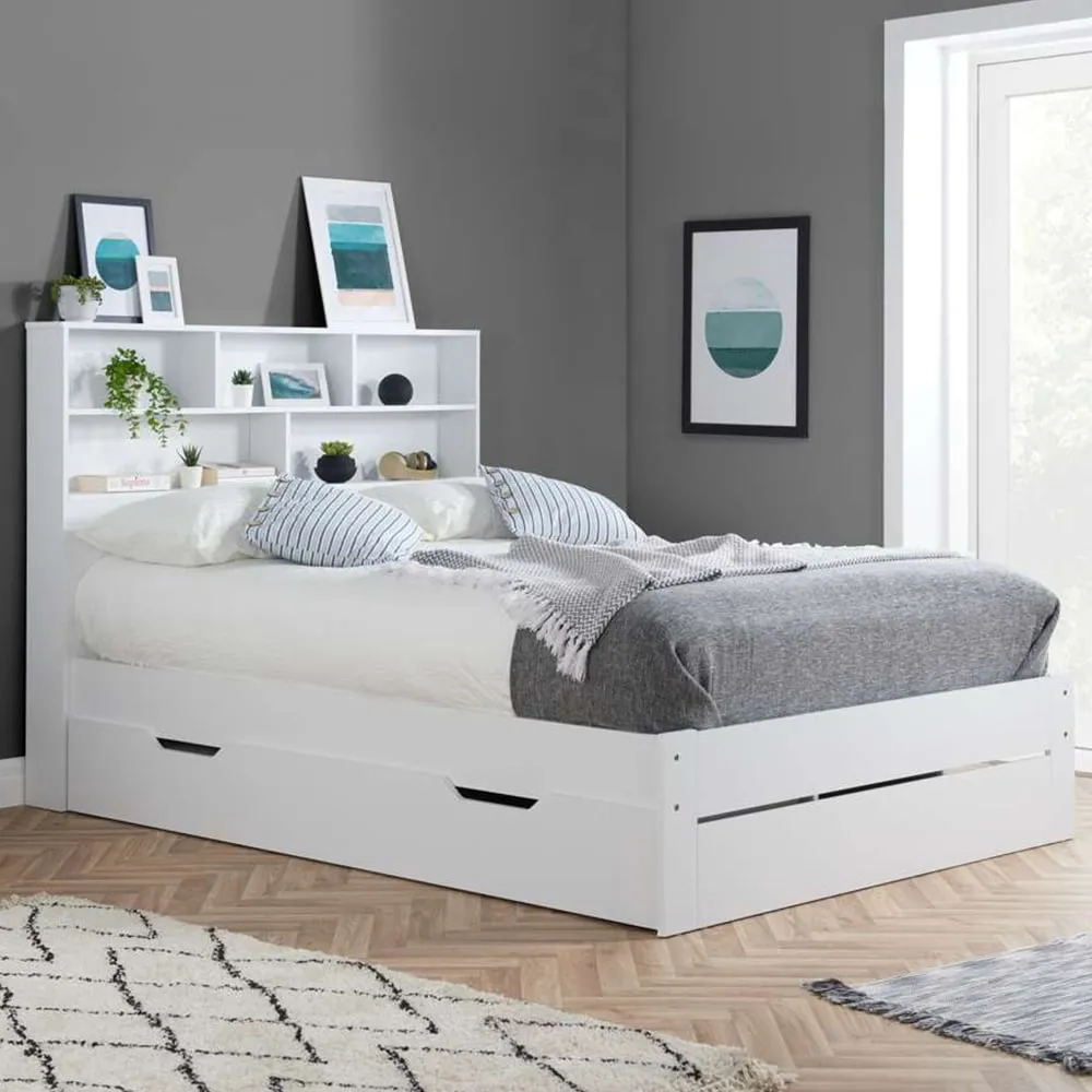 Alfie King Size Storage Bed with Drawer - White