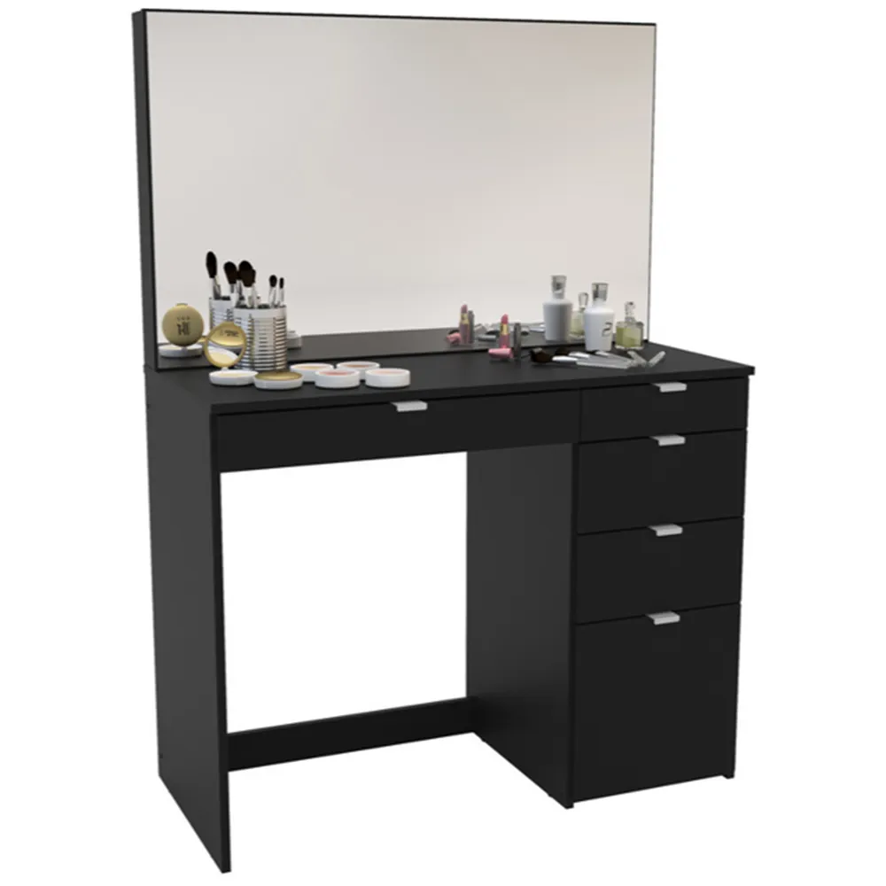 Ava 5 Drawer Dressing Table with Mirror - Black