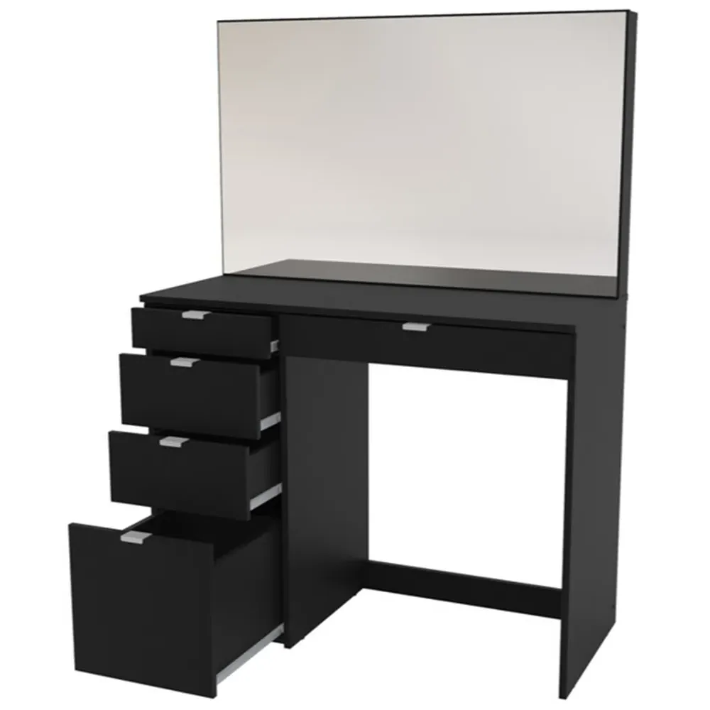Ava 5 Drawer Dressing Table with Mirror - Black