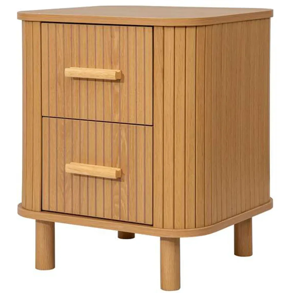 Axel 2 Drawer Fluted Bedside Table - Brown, MDF