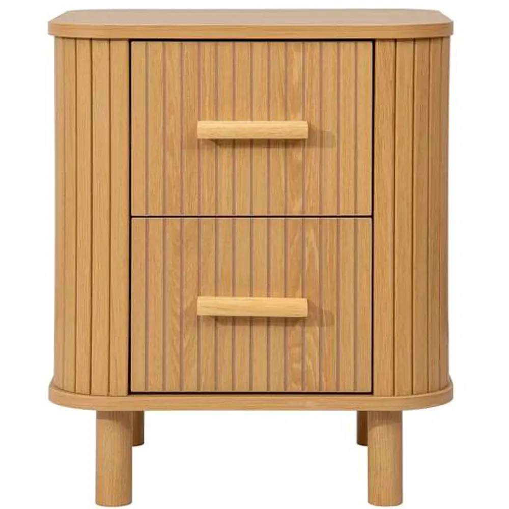 Axel 2 Drawer Fluted Bedside Table - Brown, MDF