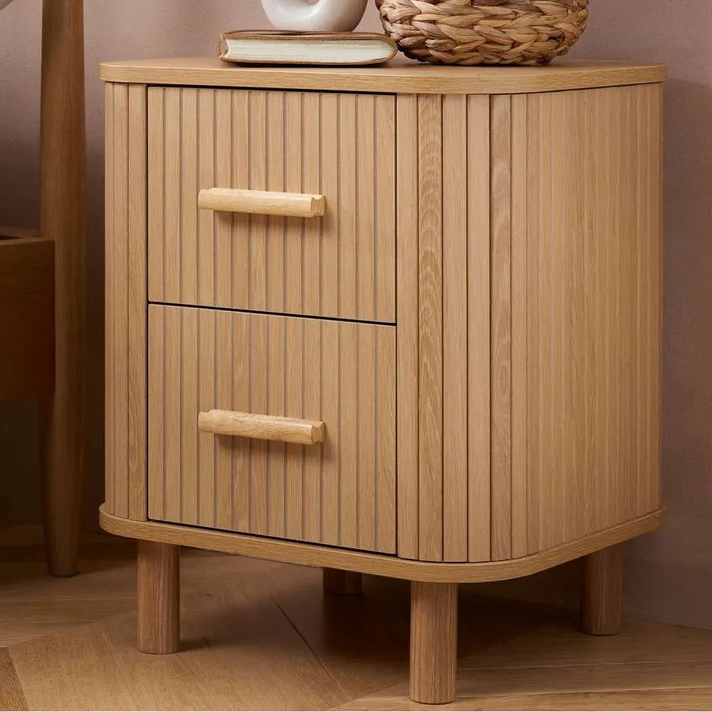 Axel 2 Drawer Fluted Bedside Table - Brown, MDF