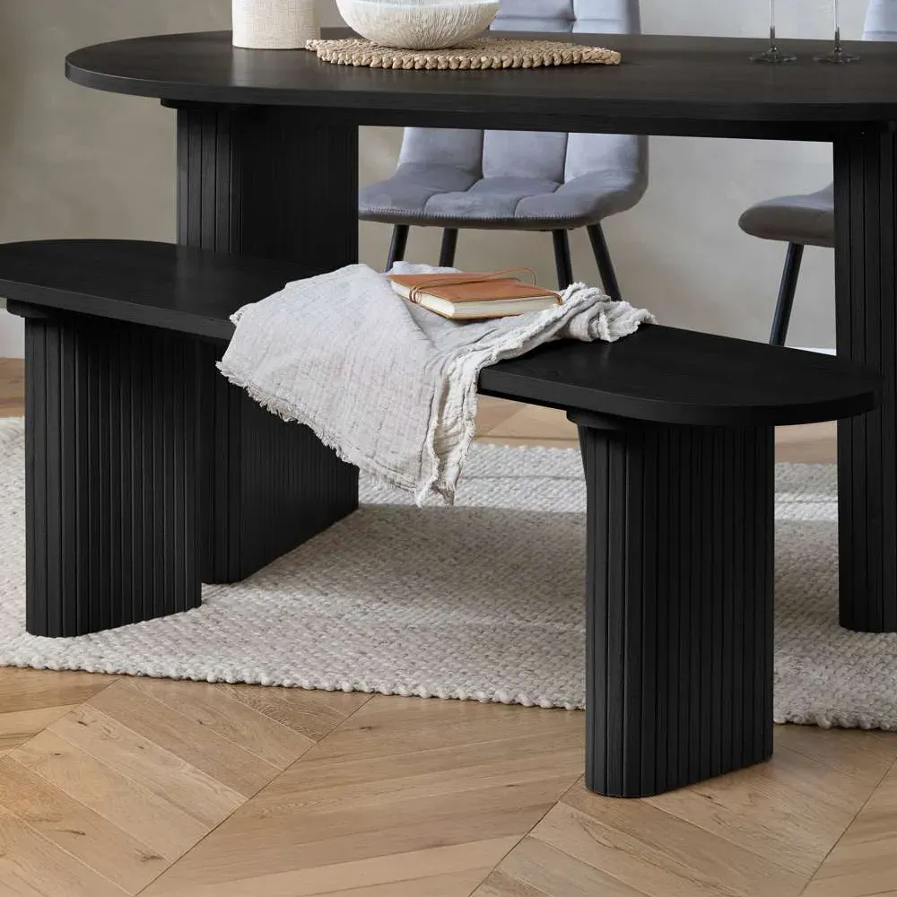 Axel 2 Seater Oval Fluted Dining Bench - Black, MDF