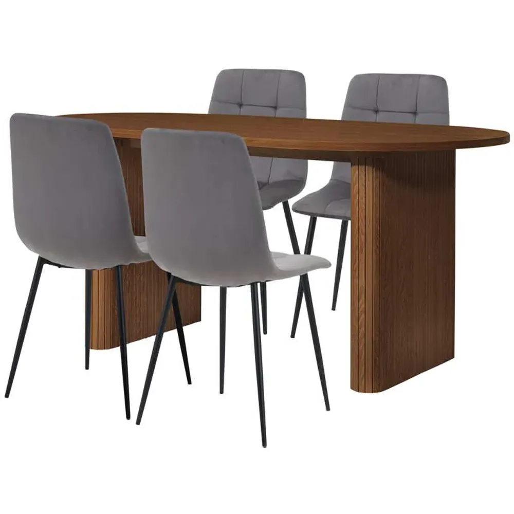 Axel 4-Seater Oval Fluted Dining Table Set - Oak Effect