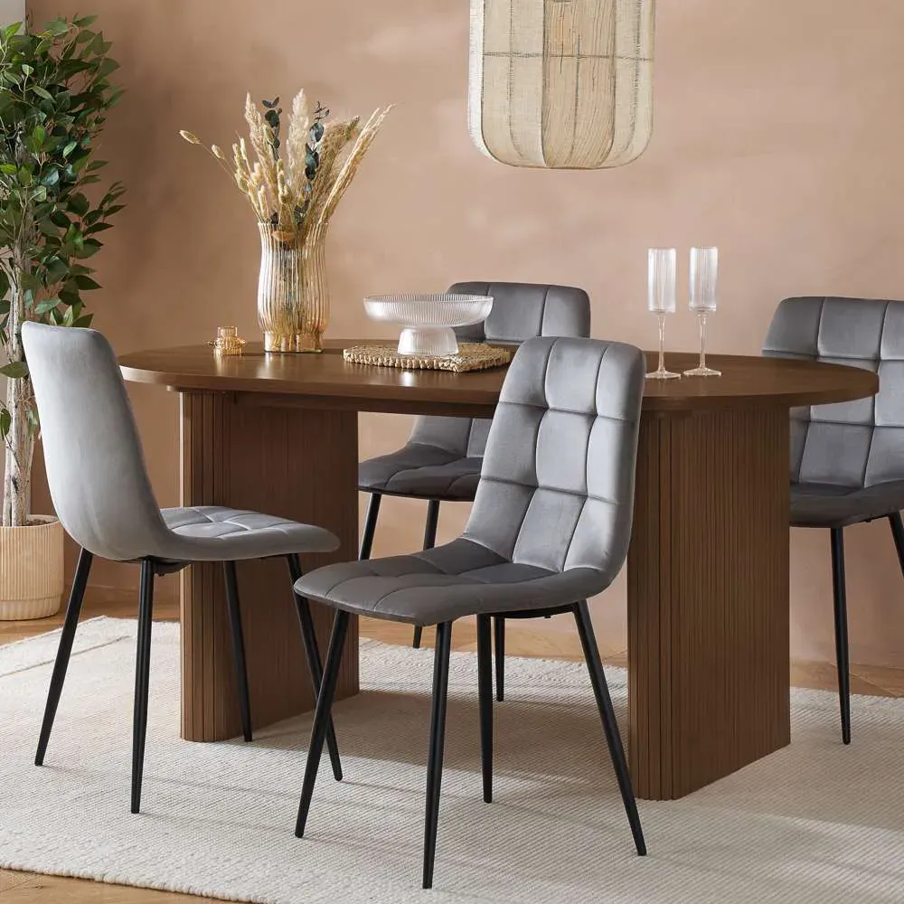 Axel 4-Seater Oval Fluted Dining Table Set - Oak Effect