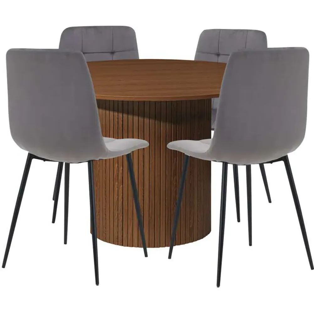 Axel 4-Seater Round Fluted Dining Table Set - Oak Effect