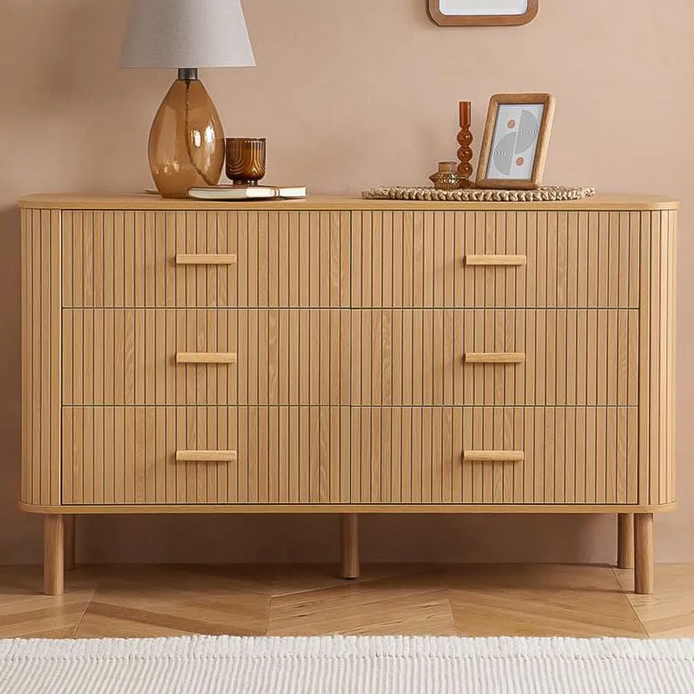 Axel 6 Drawer Fluted Chest of Drawers - Brown, MDF