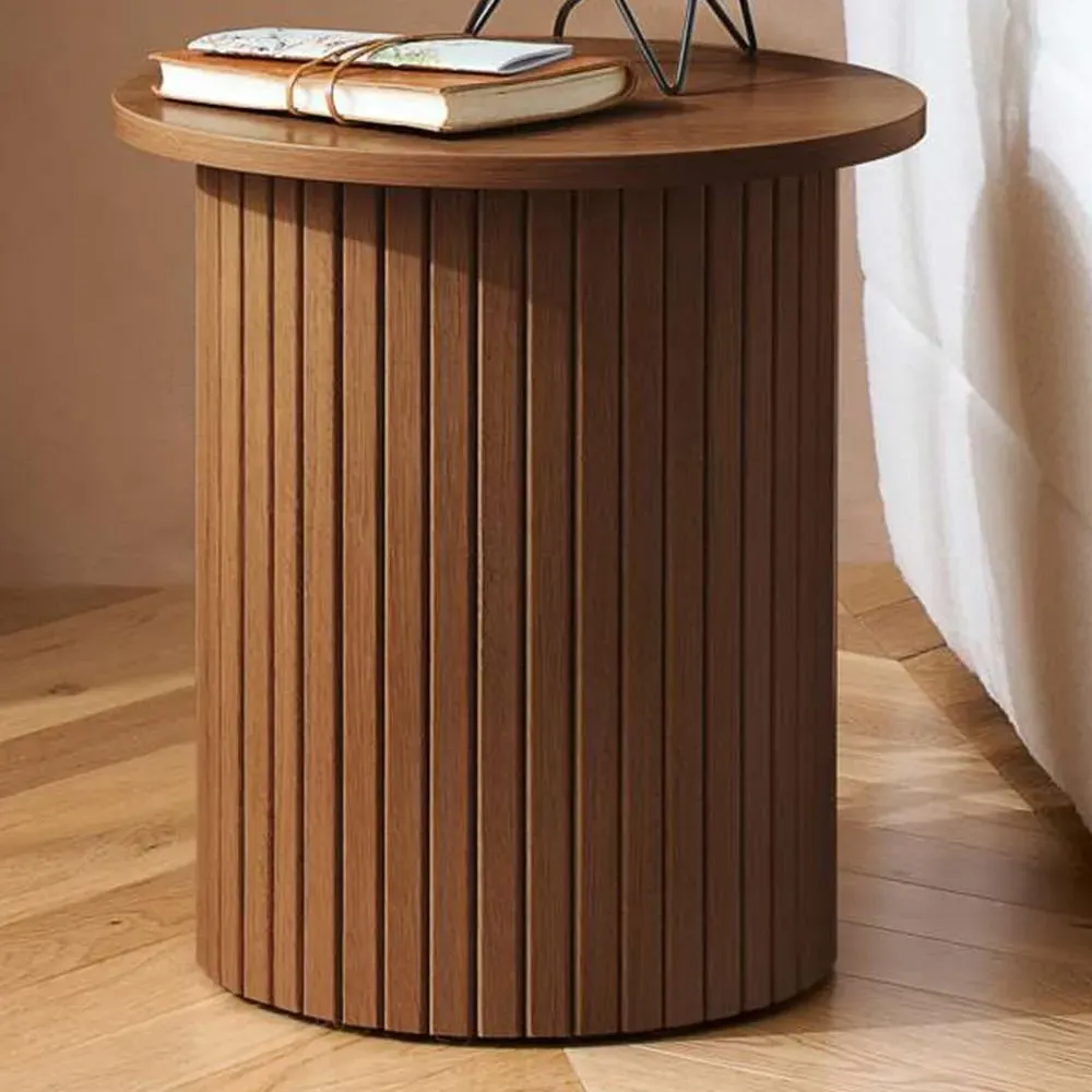 Axel Round Fluted Side Table - Brown, MDF