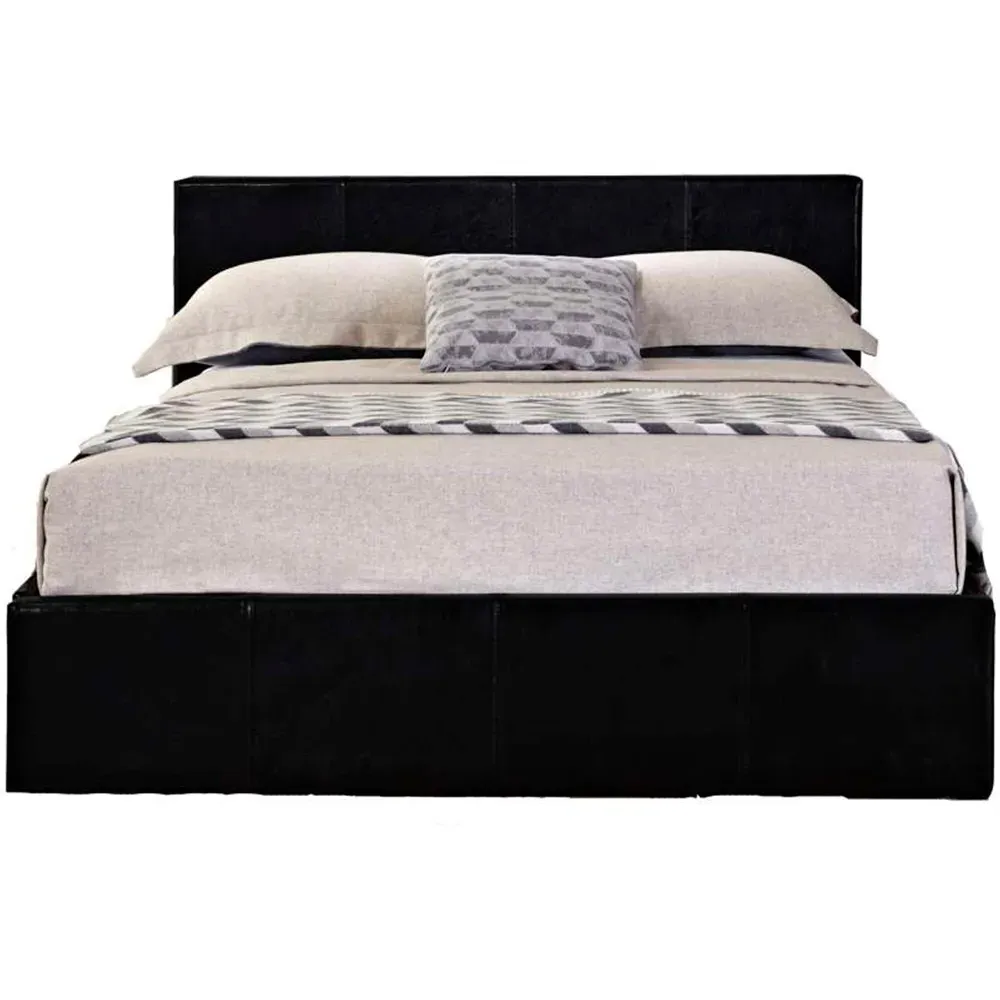 Berlin Double Ottoman Bed with Storage - Black, Faux Leather