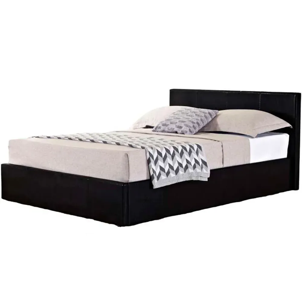 Berlin Double Ottoman Bed with Storage - Black, Faux Leather